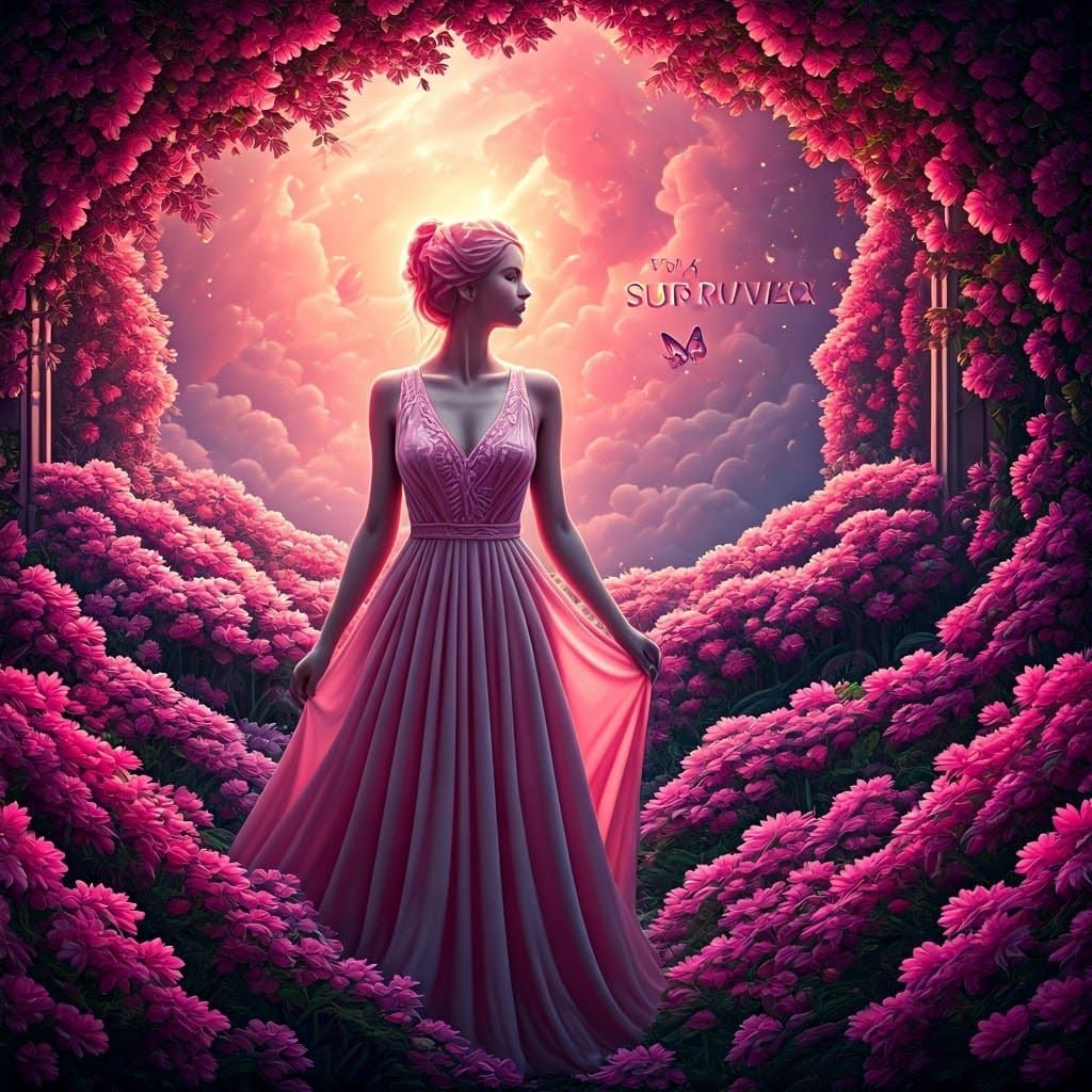 Pink Goddess in Magical Garden Digital Art