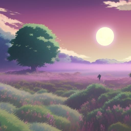 Purple Desert Flower Landscape in Anime Style