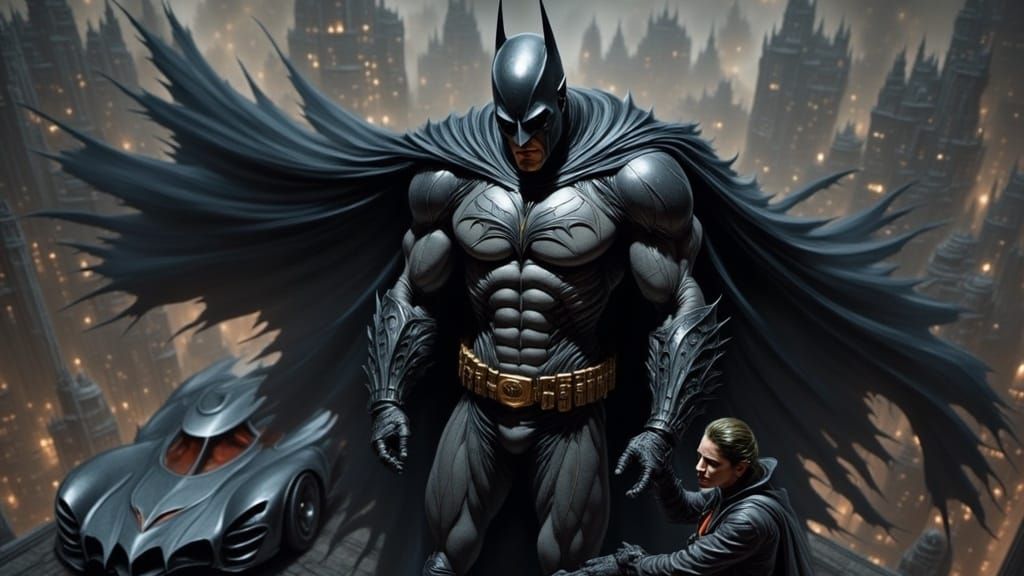Cyborg Batman Heroically Subdues the Joker in Gotham City