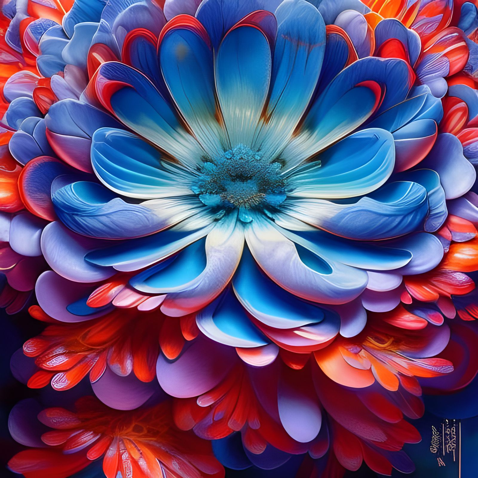 Chibi Fluffy Blue Flower with Orange Flowers