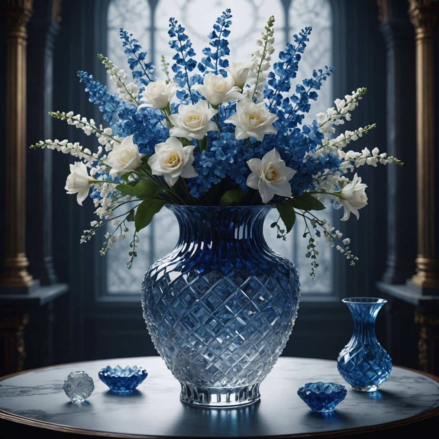 Blue and White Crystal Vase Digital Painting