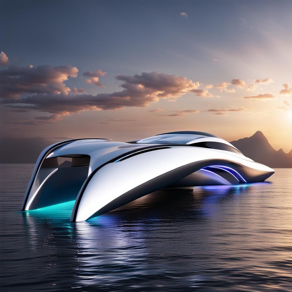 Futuristic AI Robotic Boat Design with Neon Lights
