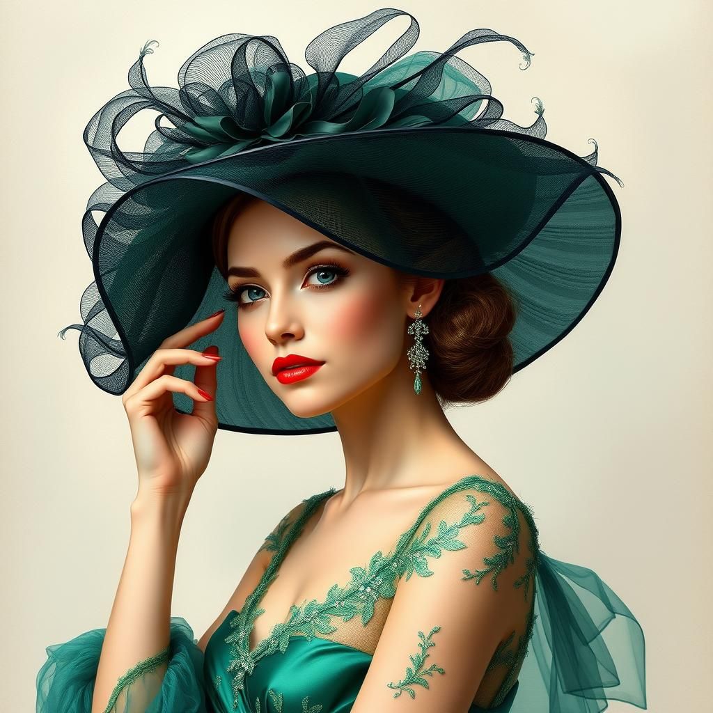 Elegant Lady in Emerald Gown, Impressionist Portrait