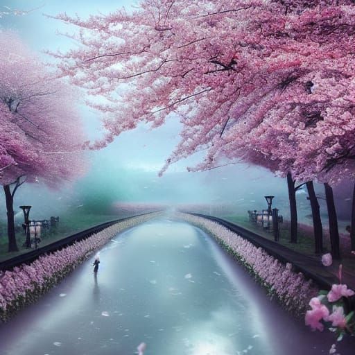 Cherry Blossom Tornado: Epic Digital Matte Painting