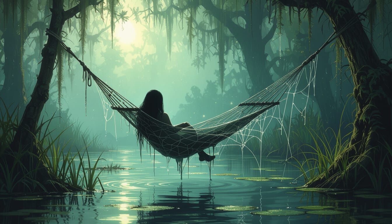 Soul Lost in Swamp Dream: Spiderweb Hammock Metaphor