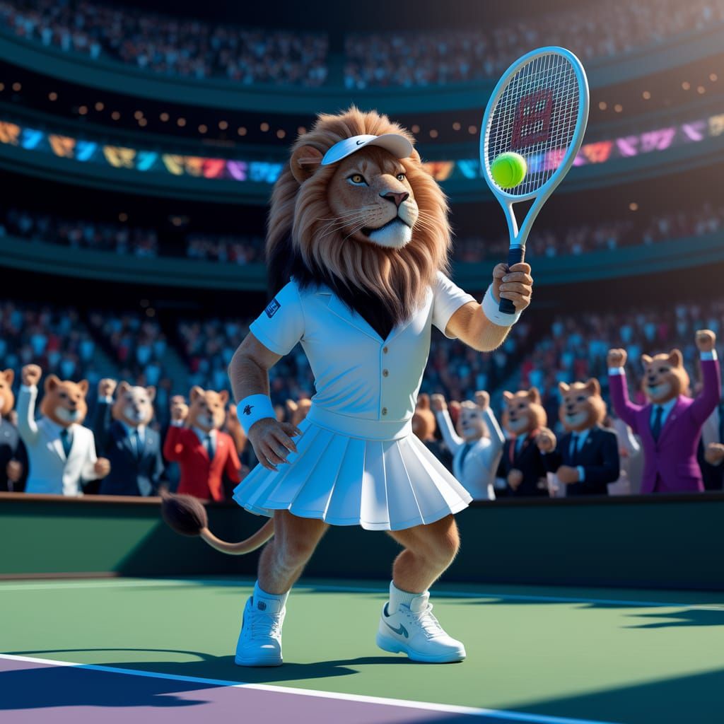 Lion Tennis Player on Center Court