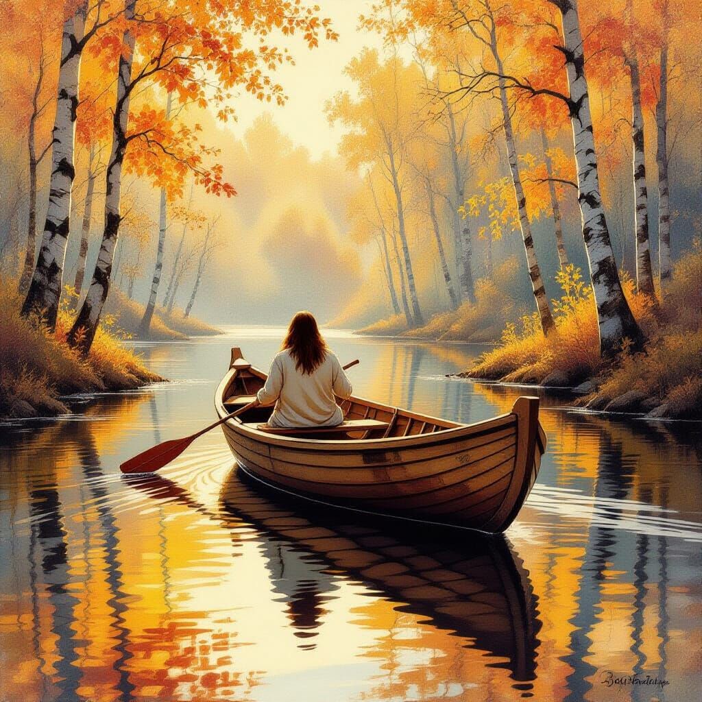 Autumnal Voyage in Watercolor Style