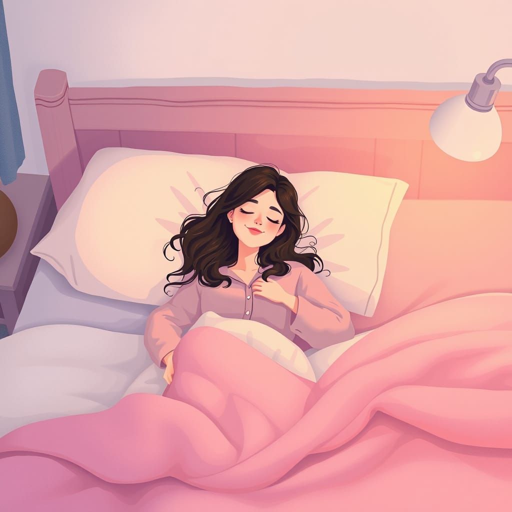 Woman Sleeping Peacefully in Bed, Digital Art