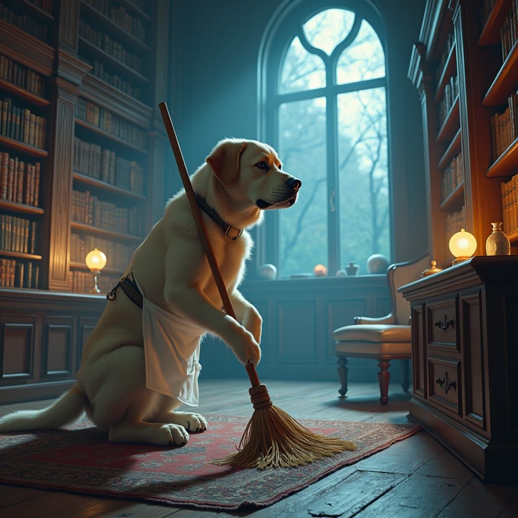 Labrador Sweeping Moonlit Study, Fantasy Concept Art