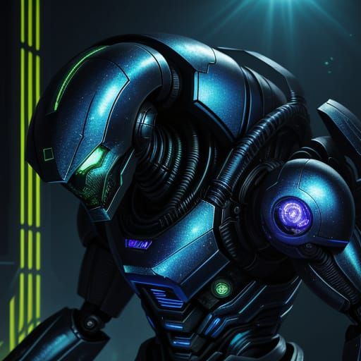 Alien Robot Monster in Metallic Comic Style