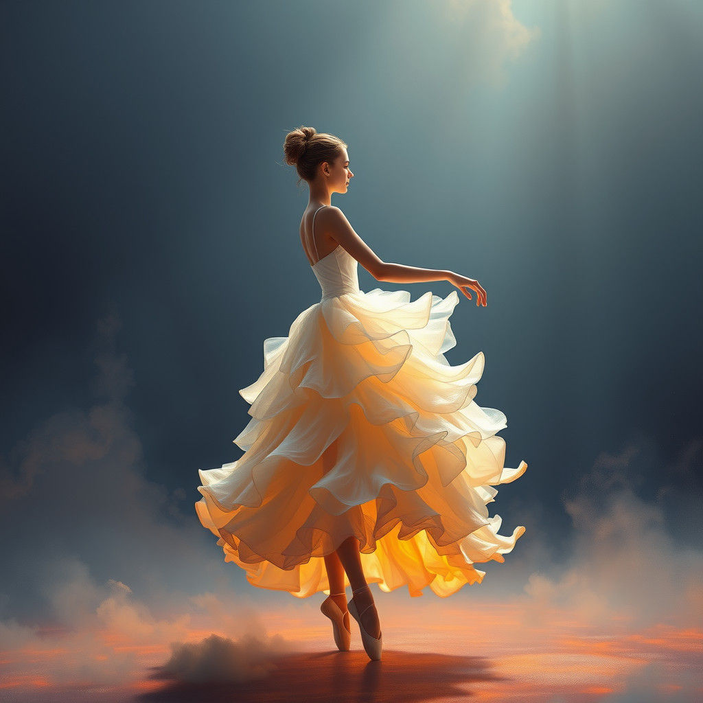 Ballerina in Fiery Tutu: Dreamlike Matte Painting