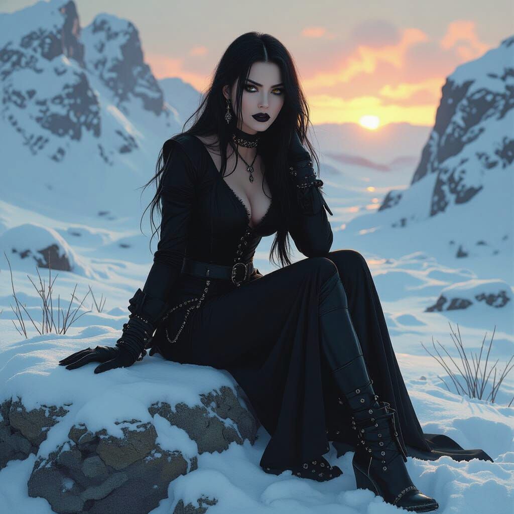 Icelandic Goth Woman in Dramatic Snowy Landscape