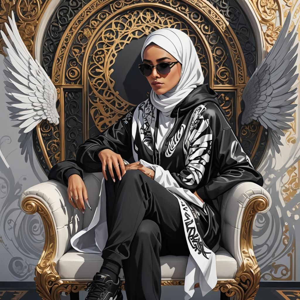 Woman in Black on Ornate Chair: Digital Concept Art