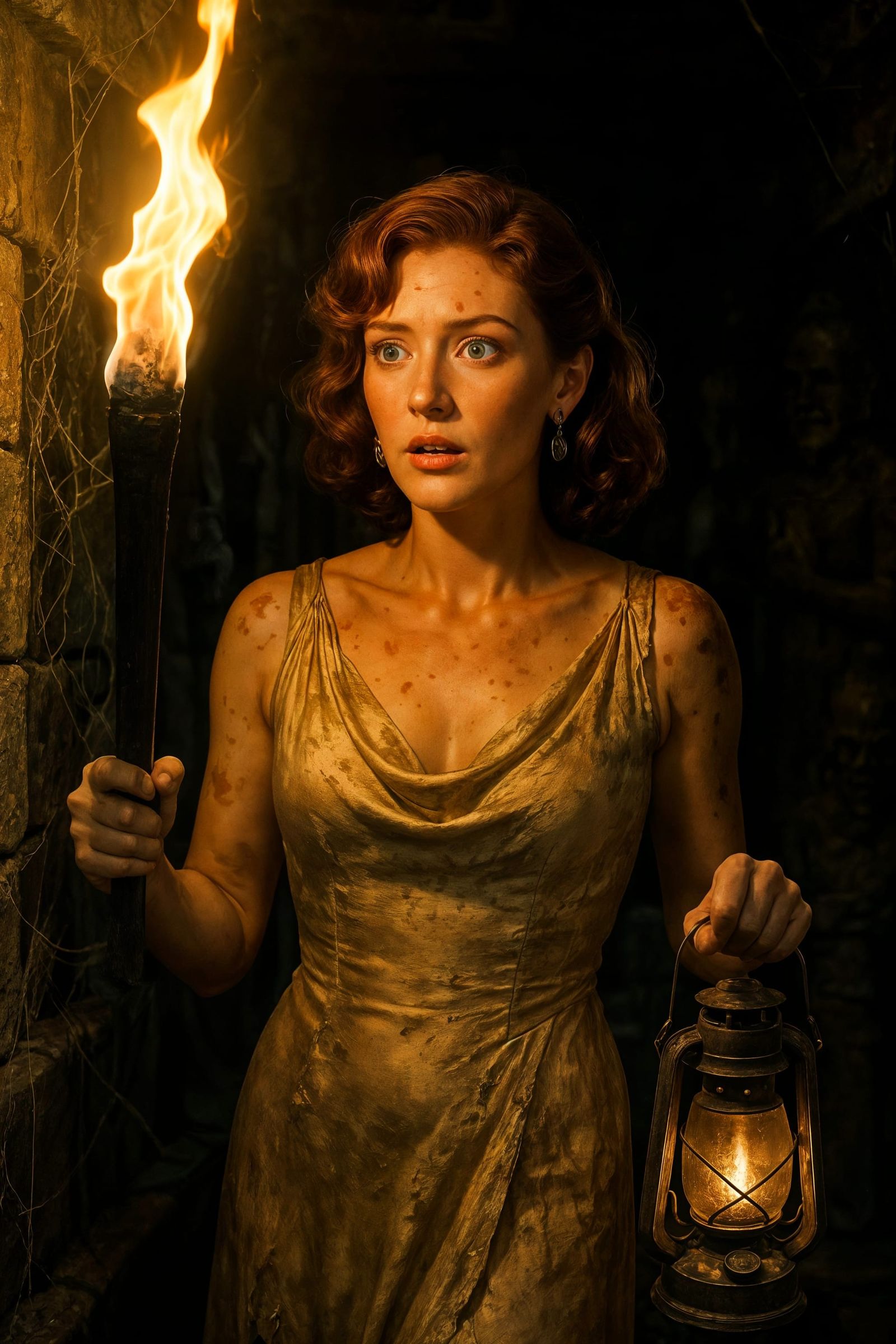 Glamorous Adventurer in Perilous Temple Corridor