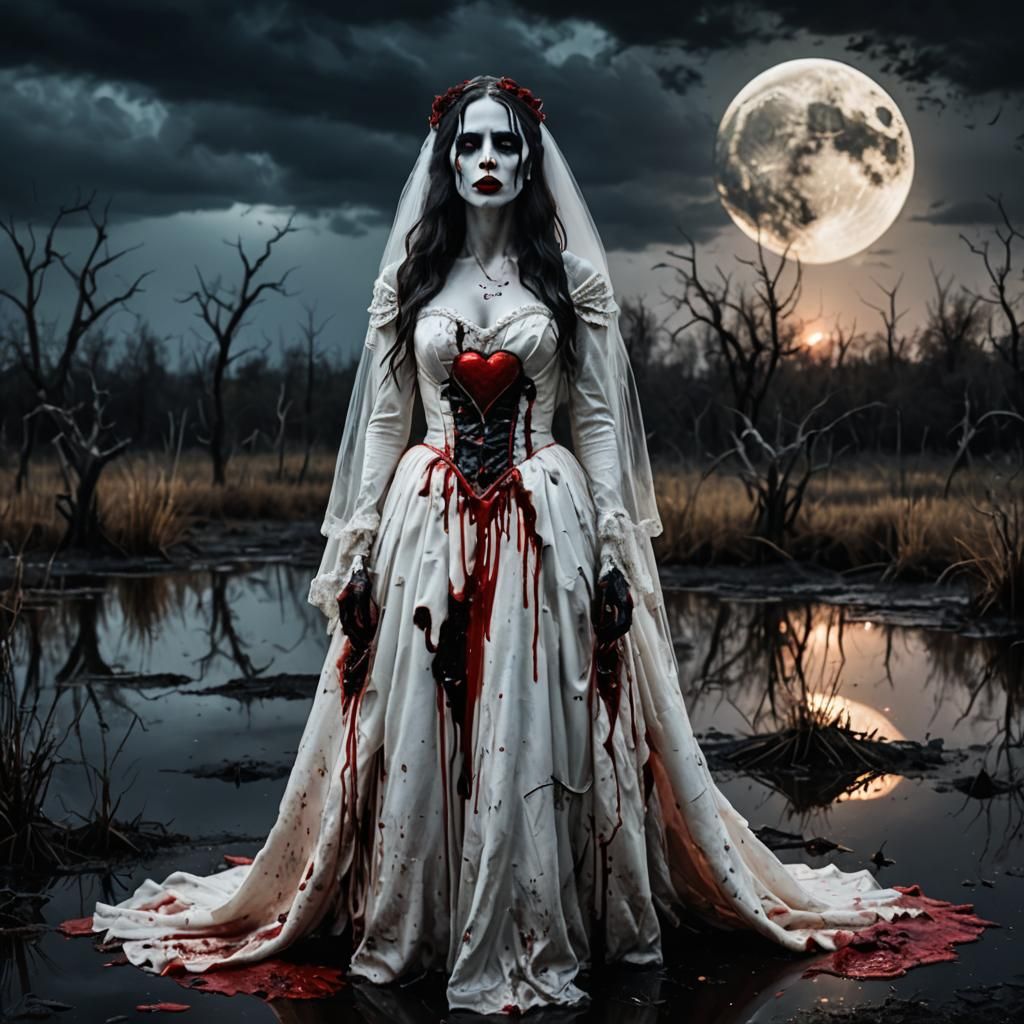 Ethereal Ghost in Bloody Bog Under Moonlight