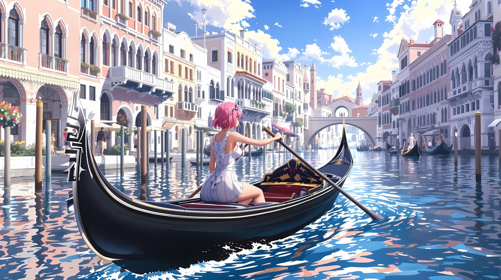 Serene Akari Rows Gondola Through Neo-Venezia in Anime Style