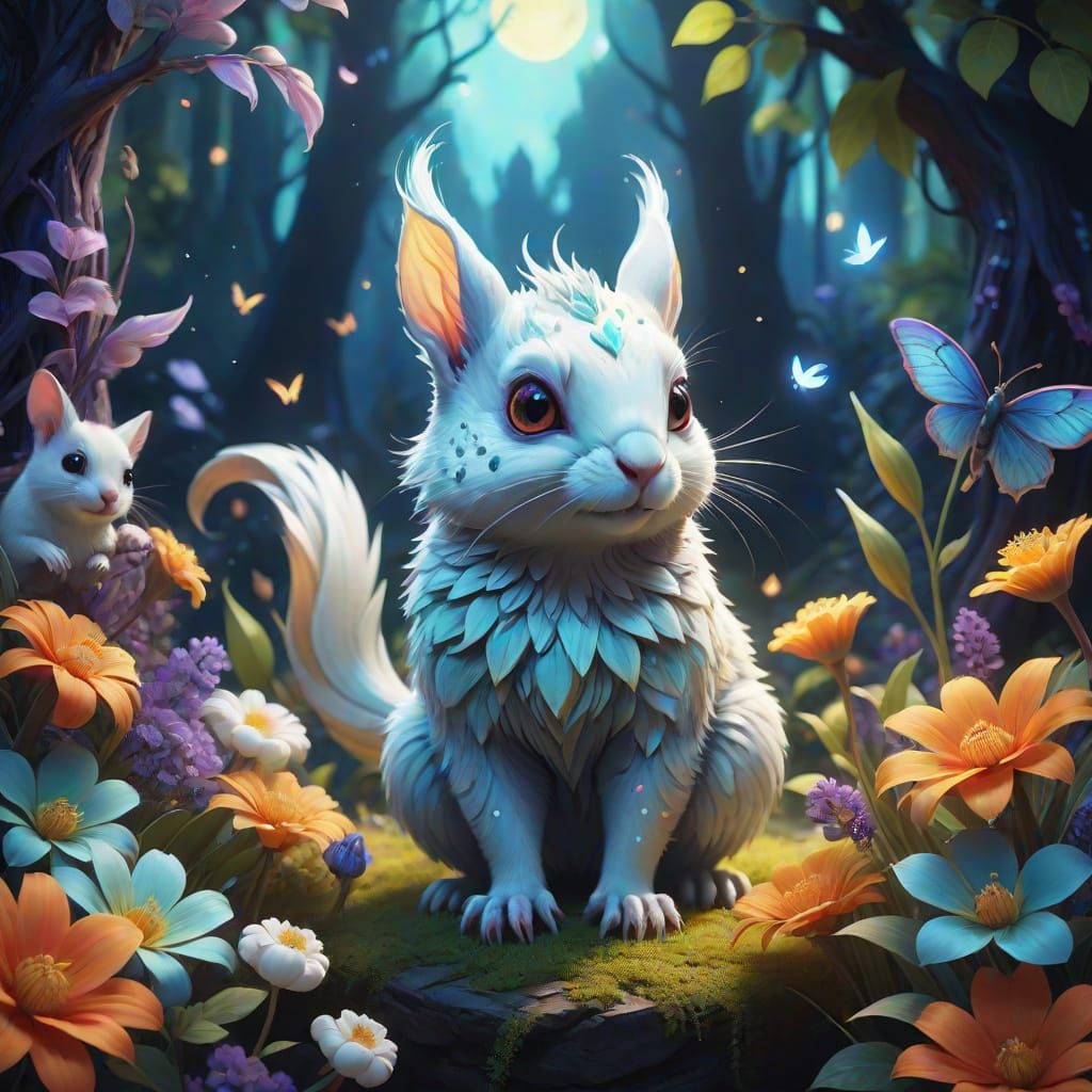 Fantastical Creatures in Vibrant, Dreamlike Atmosphere