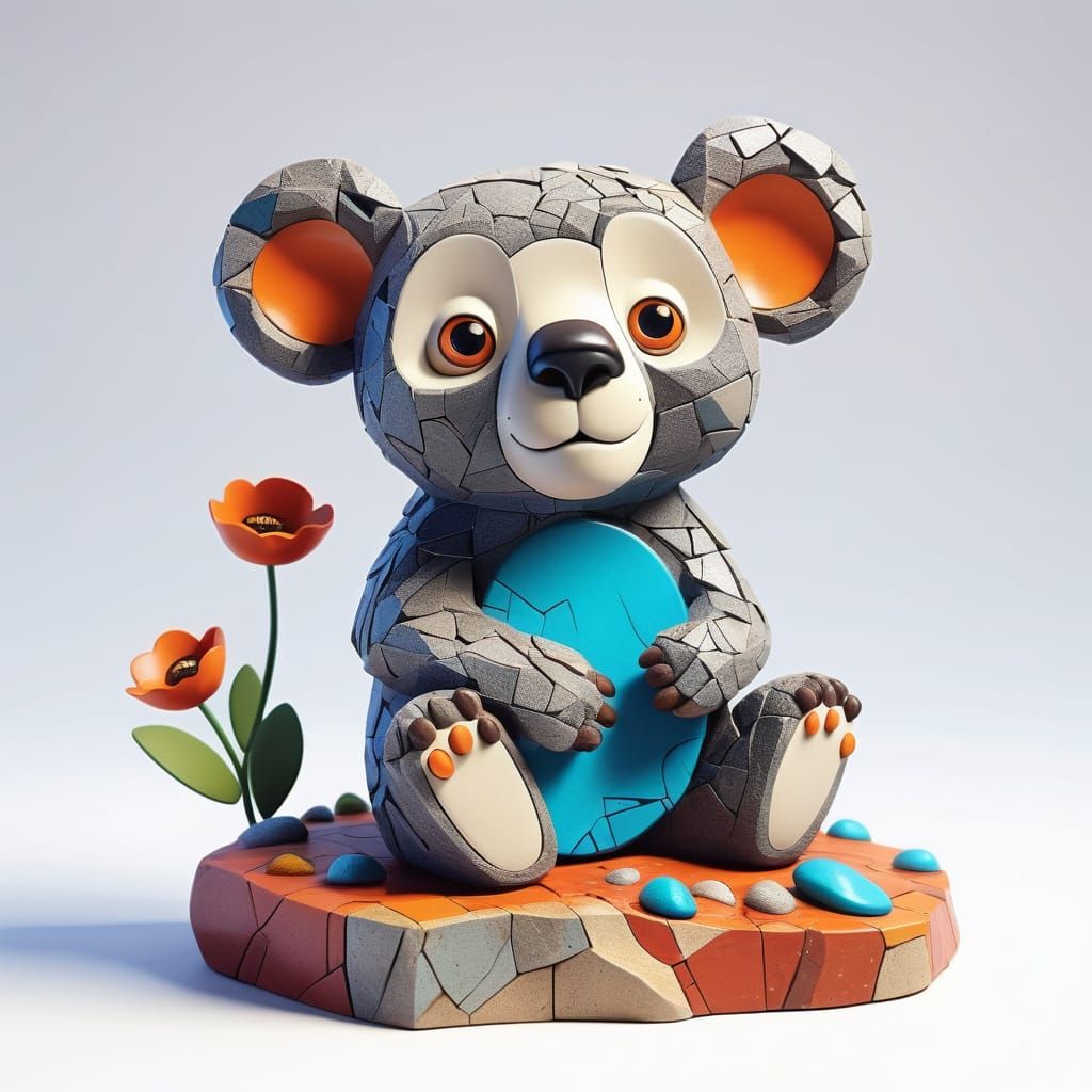 Whimsical Stone Drop Bear in 3D Cartoon Style