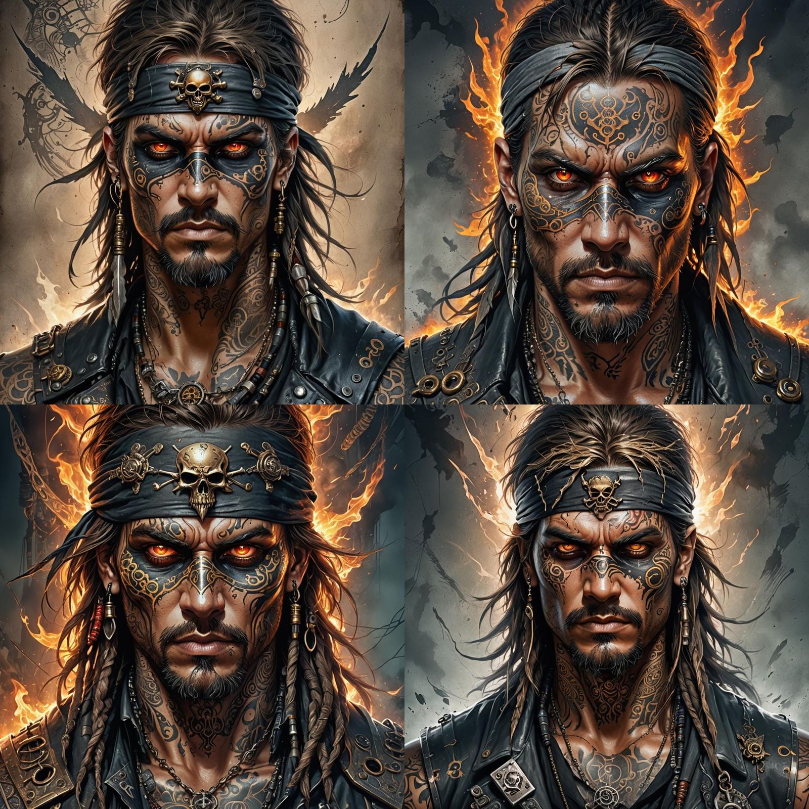 Cyber Pirate with Fiery Gaze: Digital Matte Painting