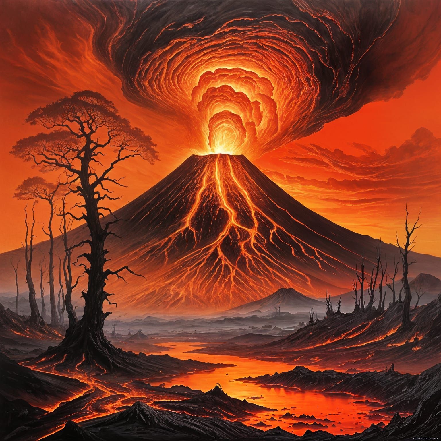 Erupting Volcano in Post-Apocalyptic Landscape
