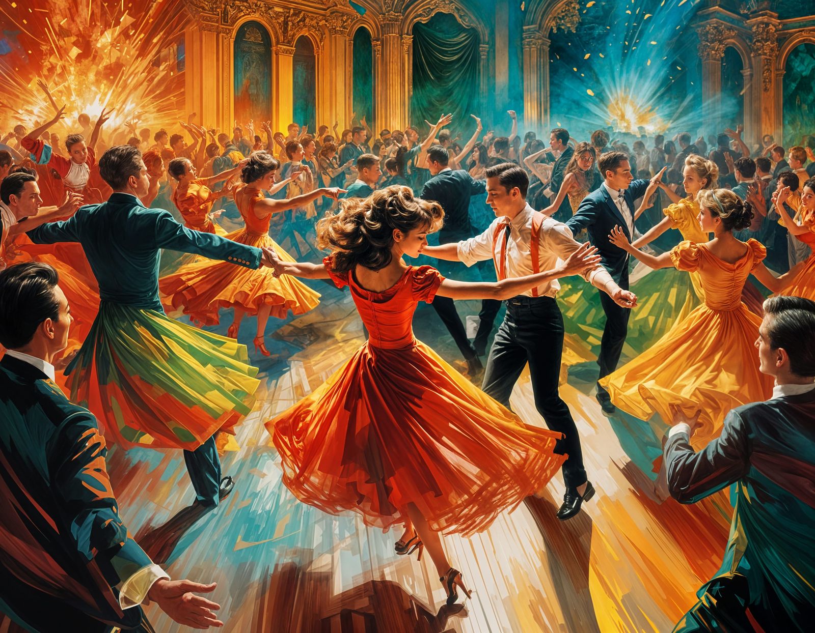Rock and Roll Dancers in Burning Ballroom, Digital Art