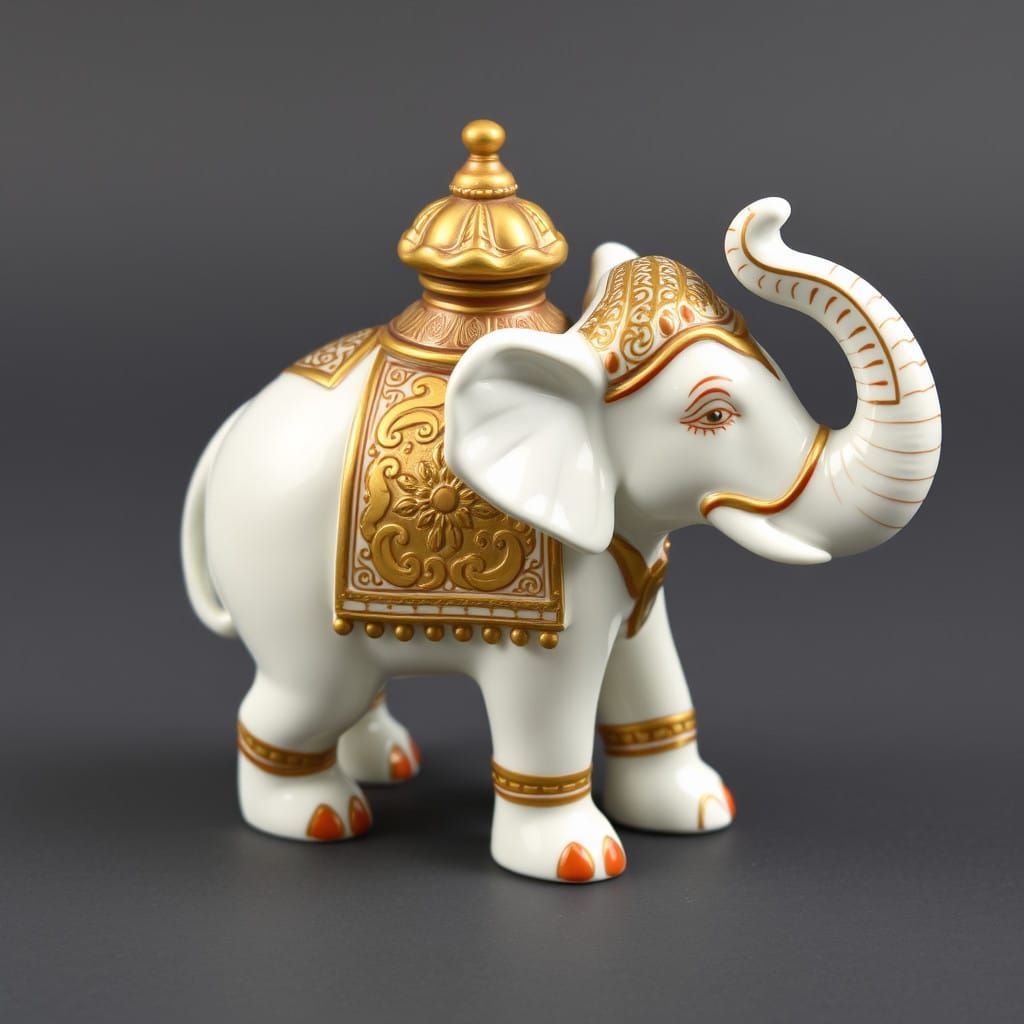 Elegant Indian Elephant Figurine in Porcelain