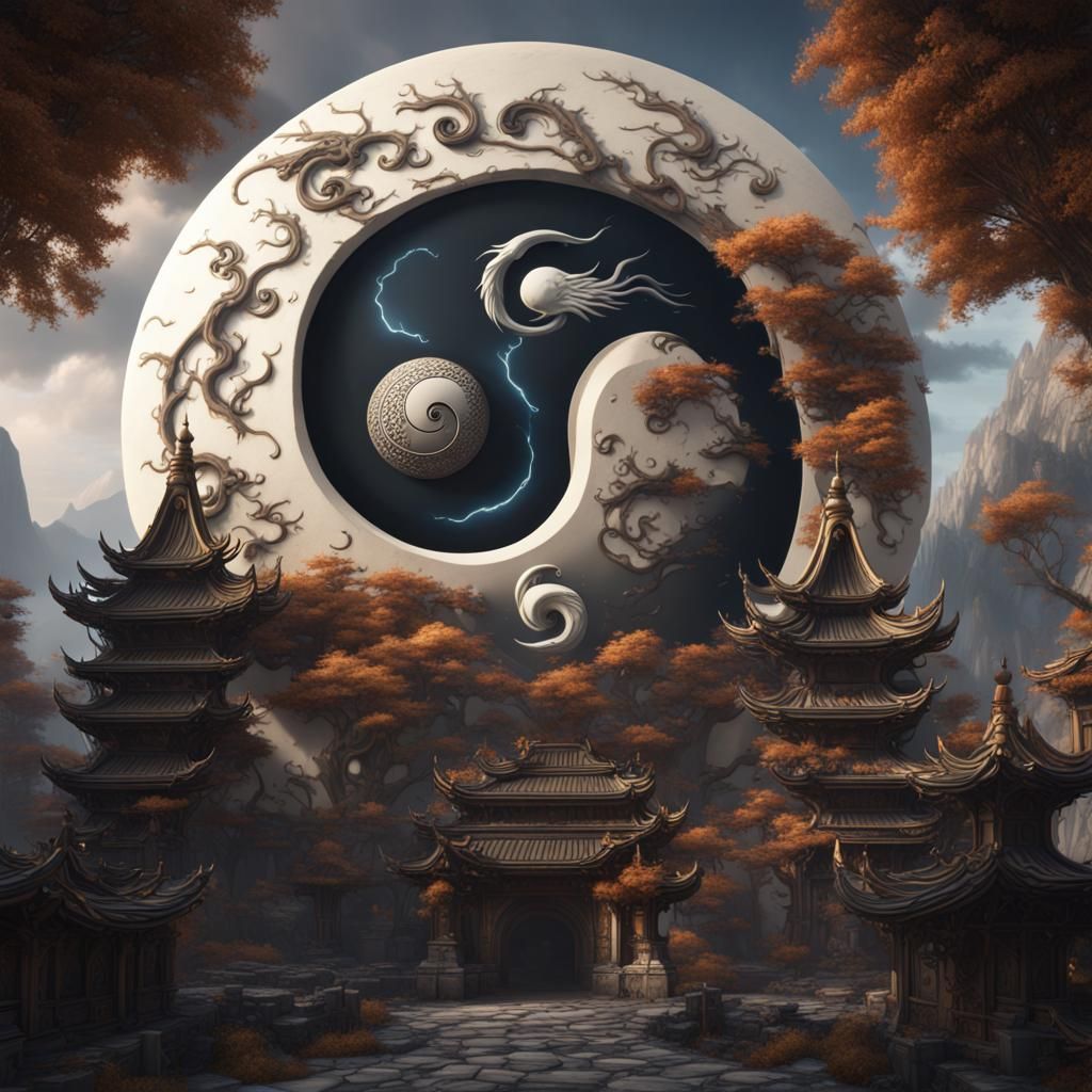 Detailed Ying Yang Matte Painting in Deep Color