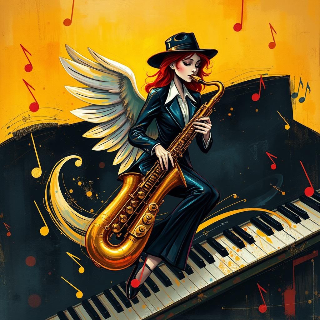 Whimsical Jazz Scene with Angel in Matisse Style