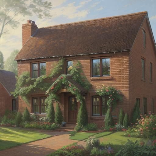 English Cottage Brick House in Warm, Idyllic Light