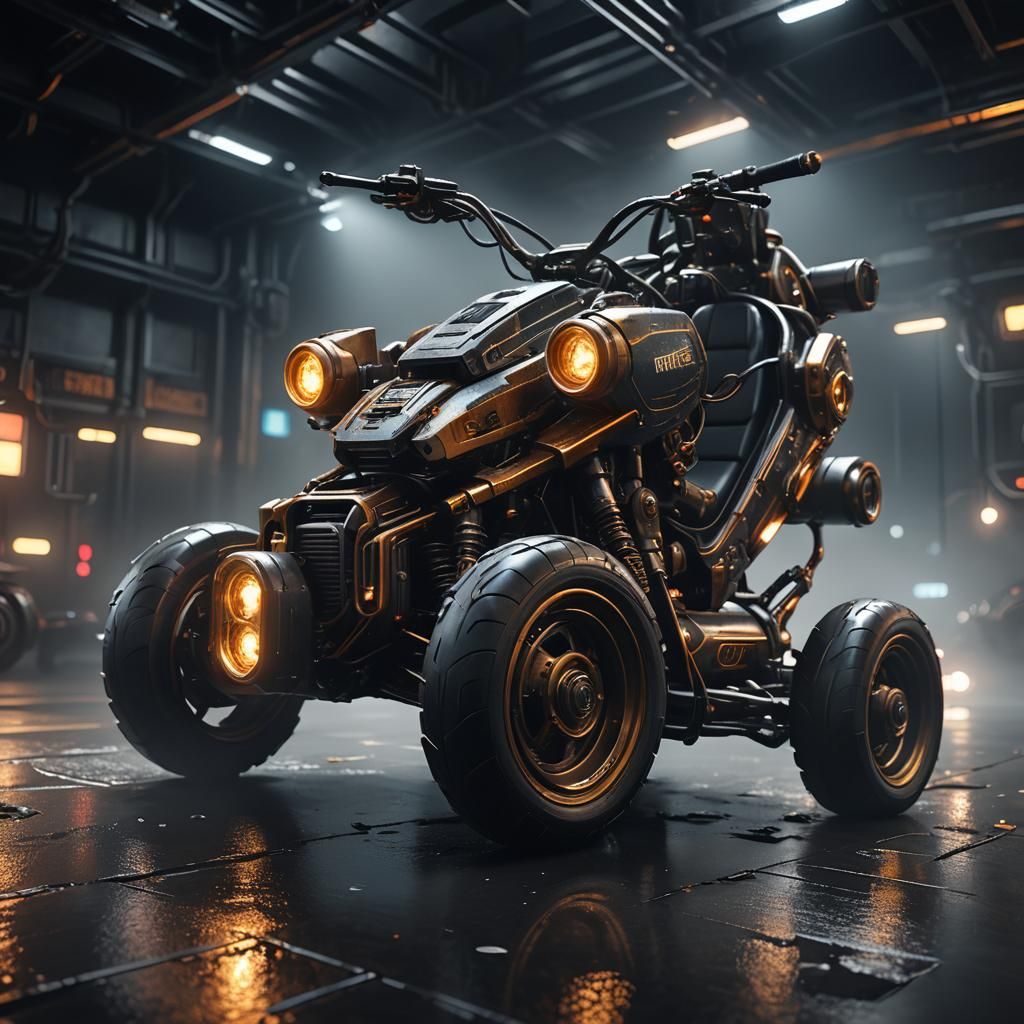 Sci-Fi Electric Tricycle in Space-Themed Setting