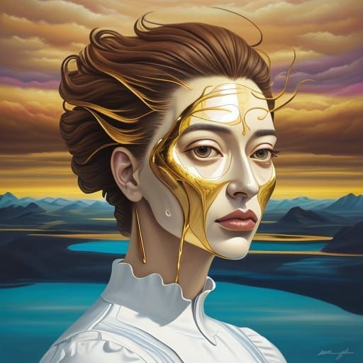 Surreal Woman in Dreamscape, Oil Painting Style