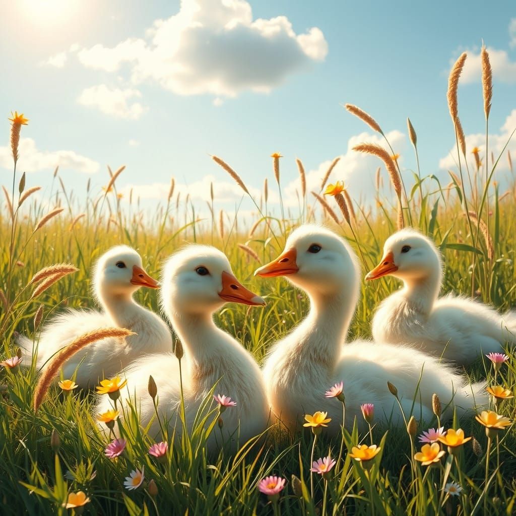 Serene Waterfowl in a Whimsical Meadow