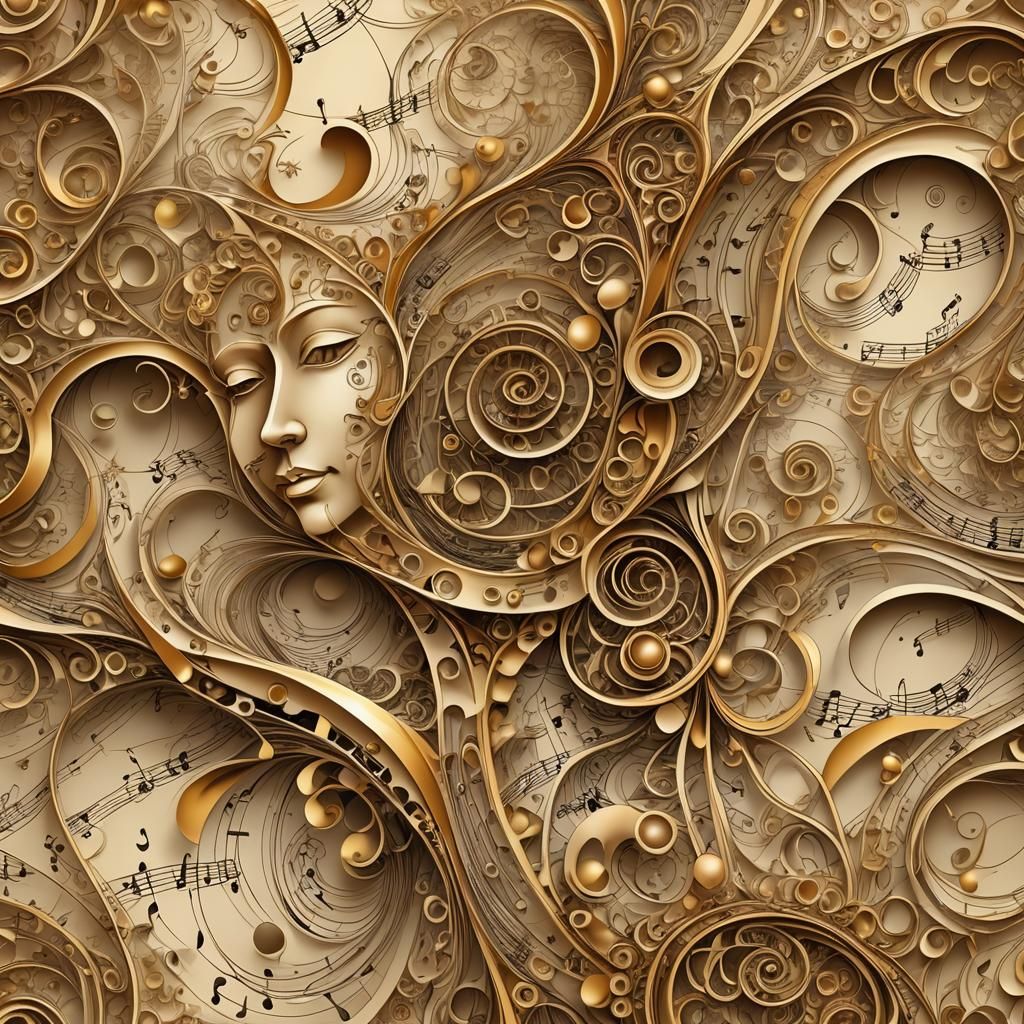 Abstract Fractal with Musical Score in Vector Style