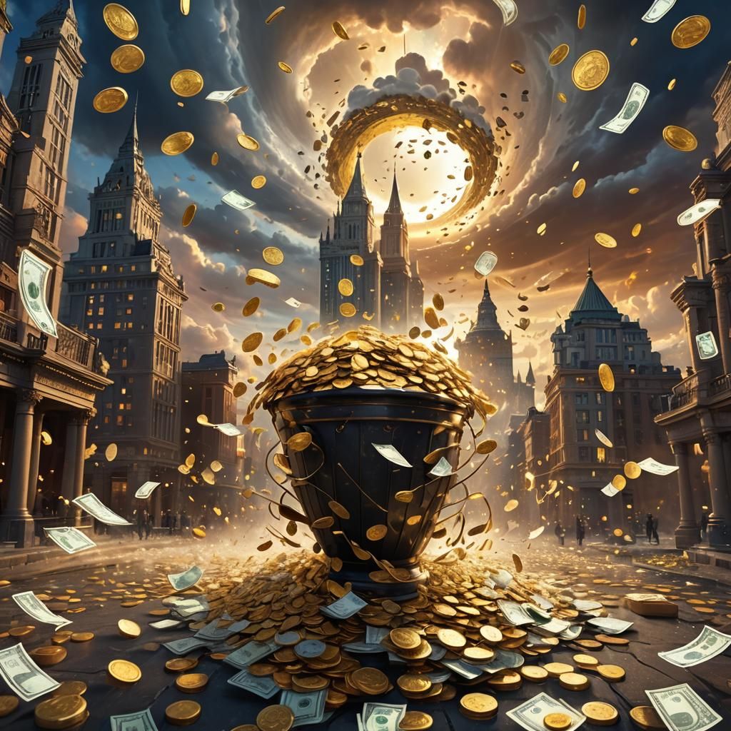 Money Rain in Fantasy Cityscape: Unreal Engine 5