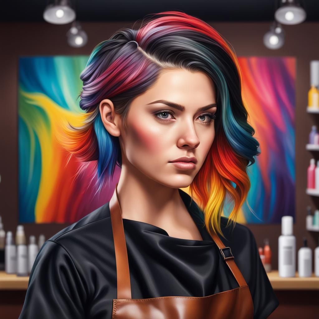 Hairdresser in Salon: Hyperrealistic Splash Art