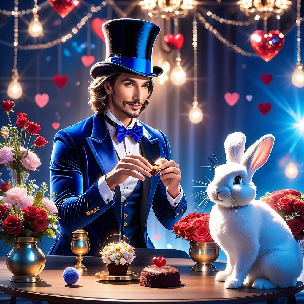 Magician's Floral Trick in Hyperrealistic Style