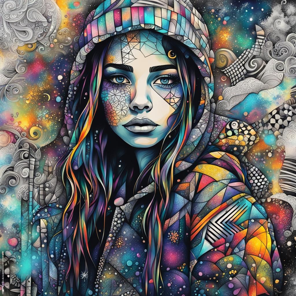 (masterpiece, high quality, 8K, high_res), abstract artwork, ultra detailed, handpainted, portrait of a girl in urban st...