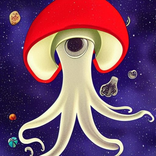 Mushroom Squid Adrift in Deep Space
