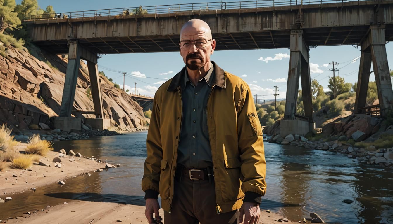Walter White Under Bridge: Hyperrealistic 3D Anime Art