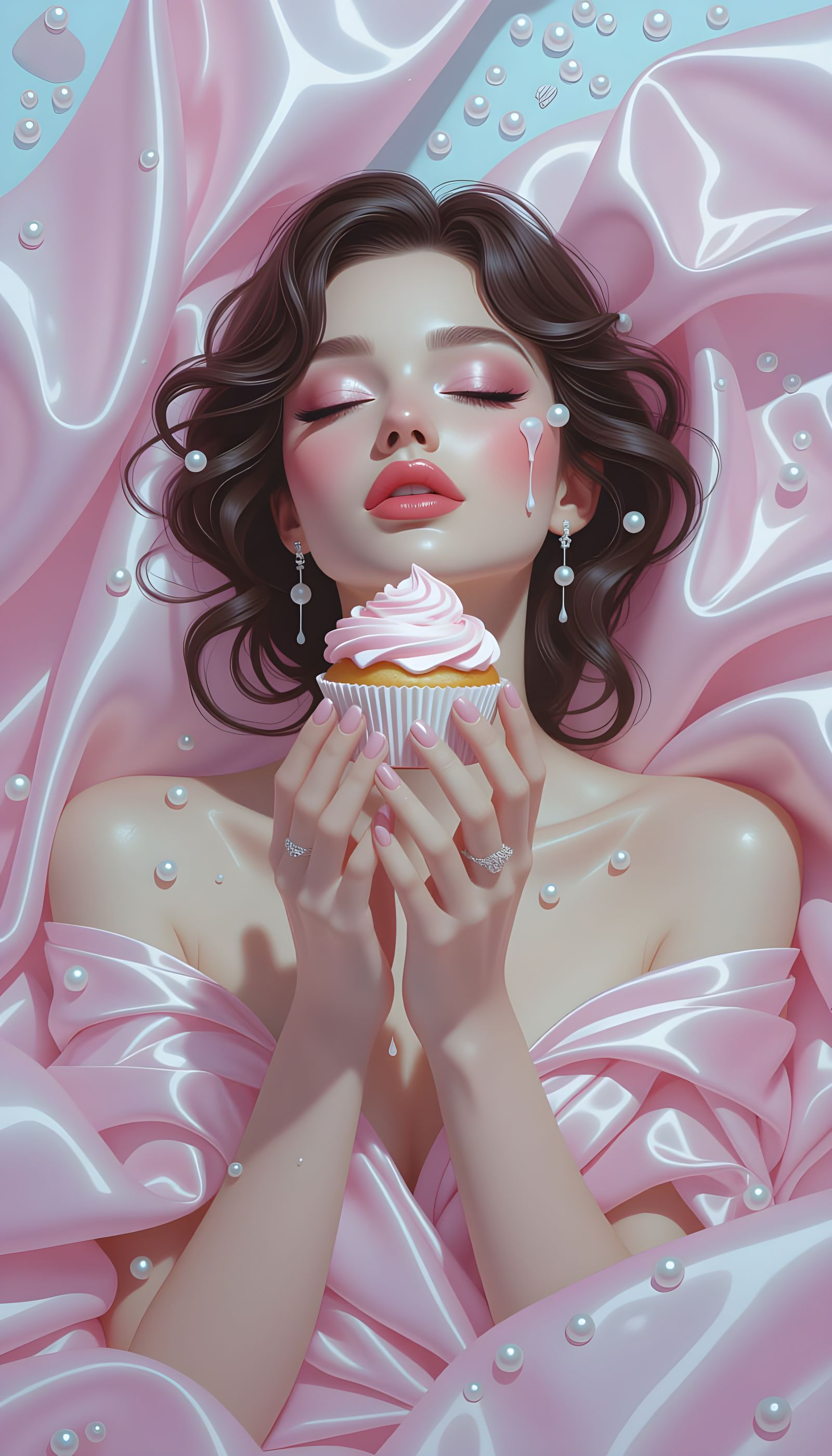 Ethereal Woman in Pink Satin Bliss