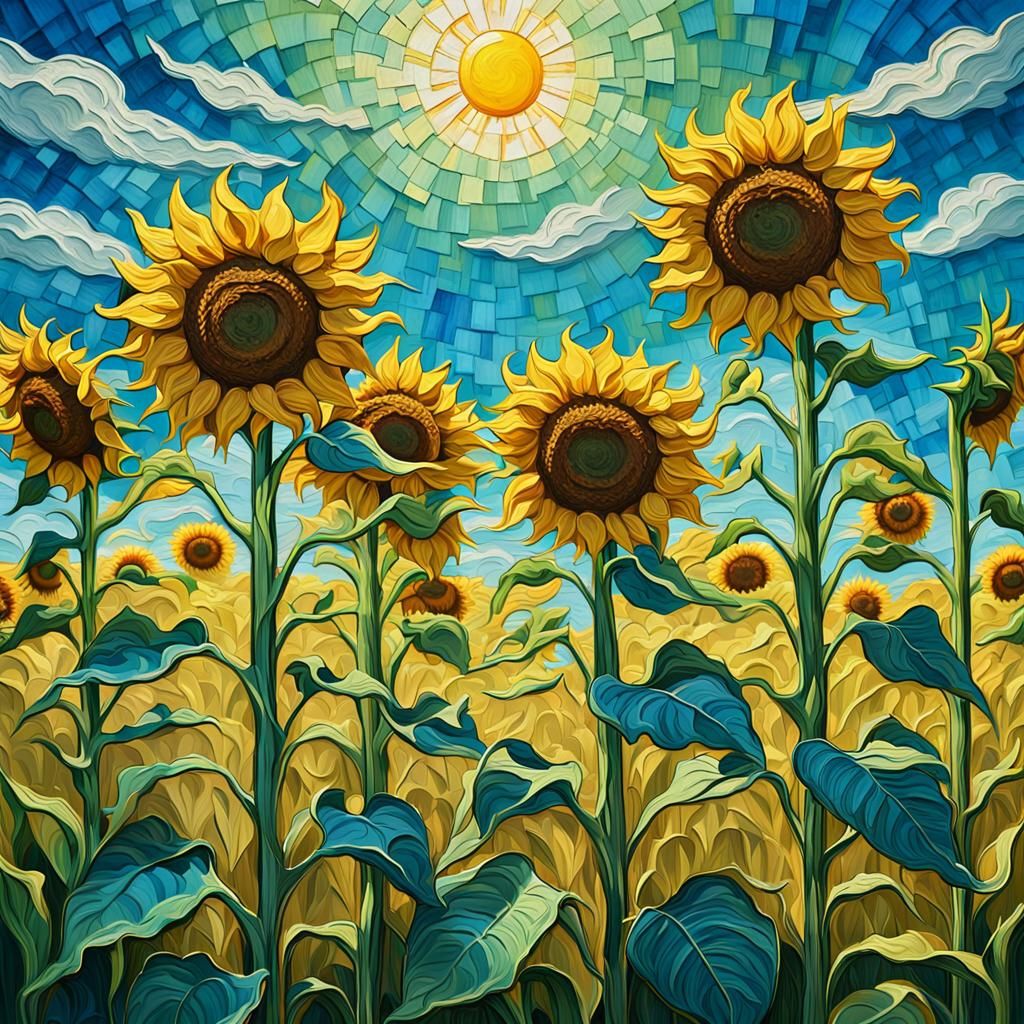 Smiling Sunflowers in Art Nouveau Style