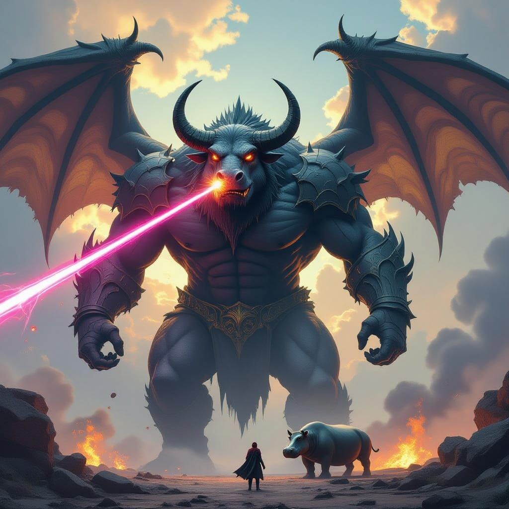 Colossal Titan God of Elements with Dragon Wings