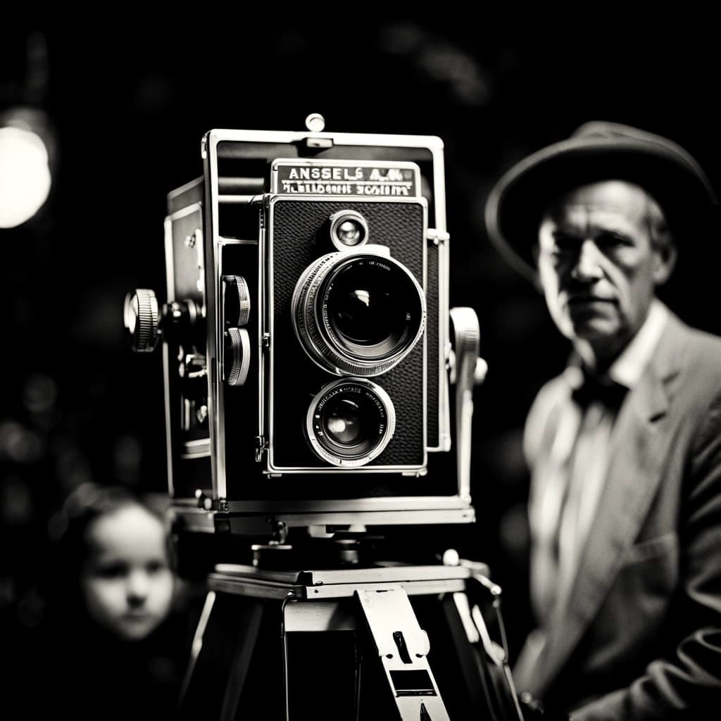 Photographer with Box Camera in Ambient Lighting