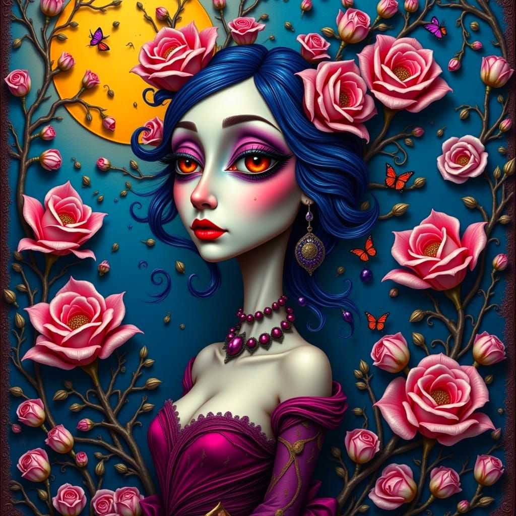 Goth Pixie Embossed in Vibrant Nouveau Style