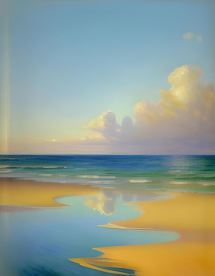 Empty Beach with Cinematic Sky Reflection