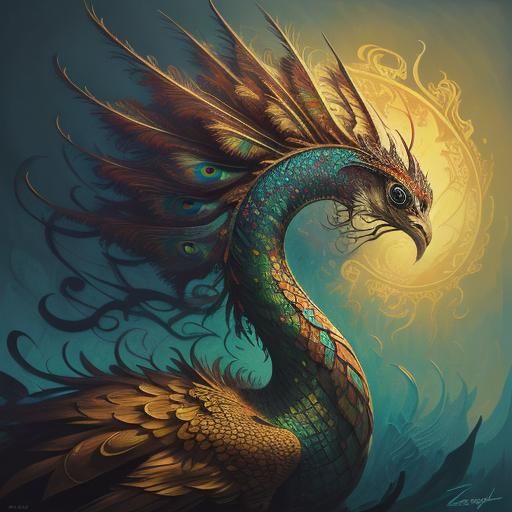 Dragon Peacock Woman in Abstract Expressionism