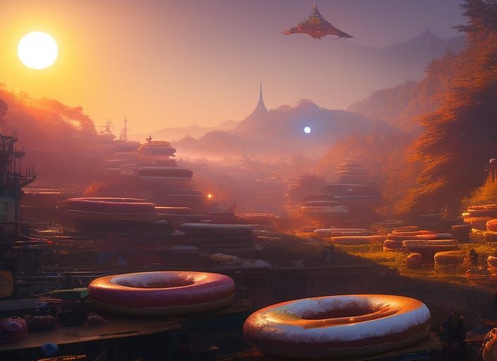 Delicious Donuts Oil Painting at Sunset