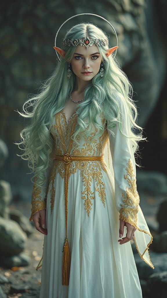 Stunning Elven Queen in a Long White Dress