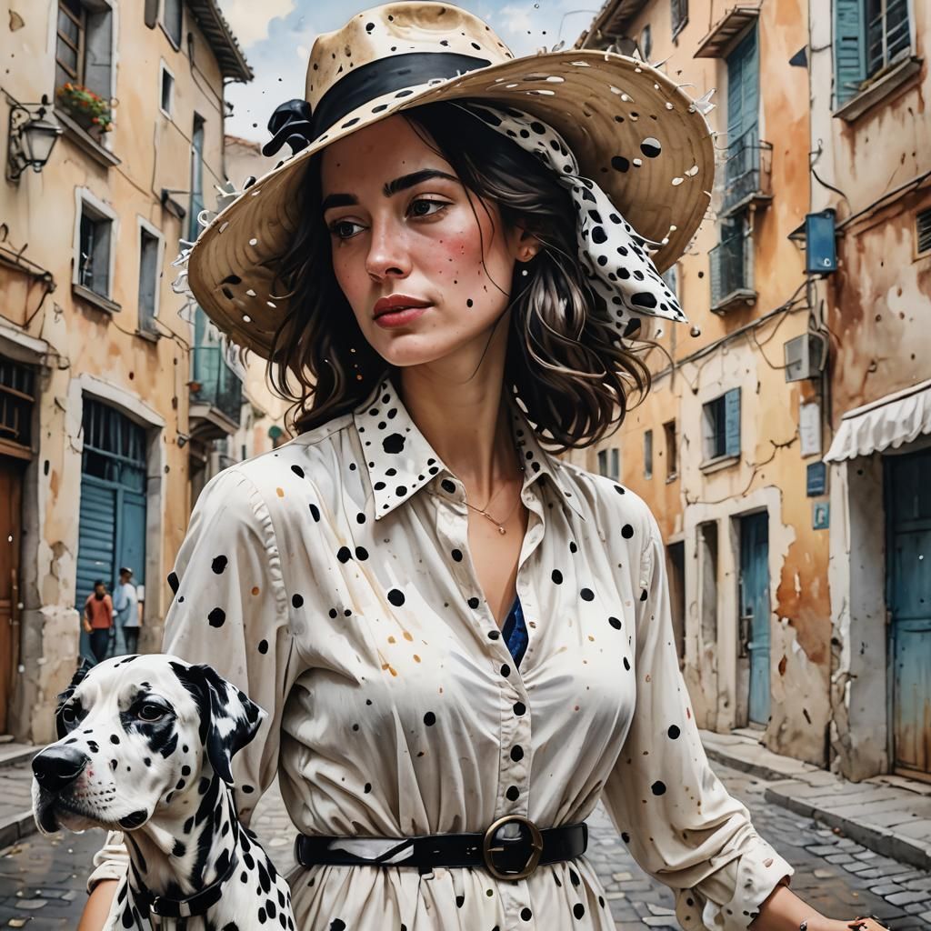 Woman and Dalmatian in Watercolor Splash Art