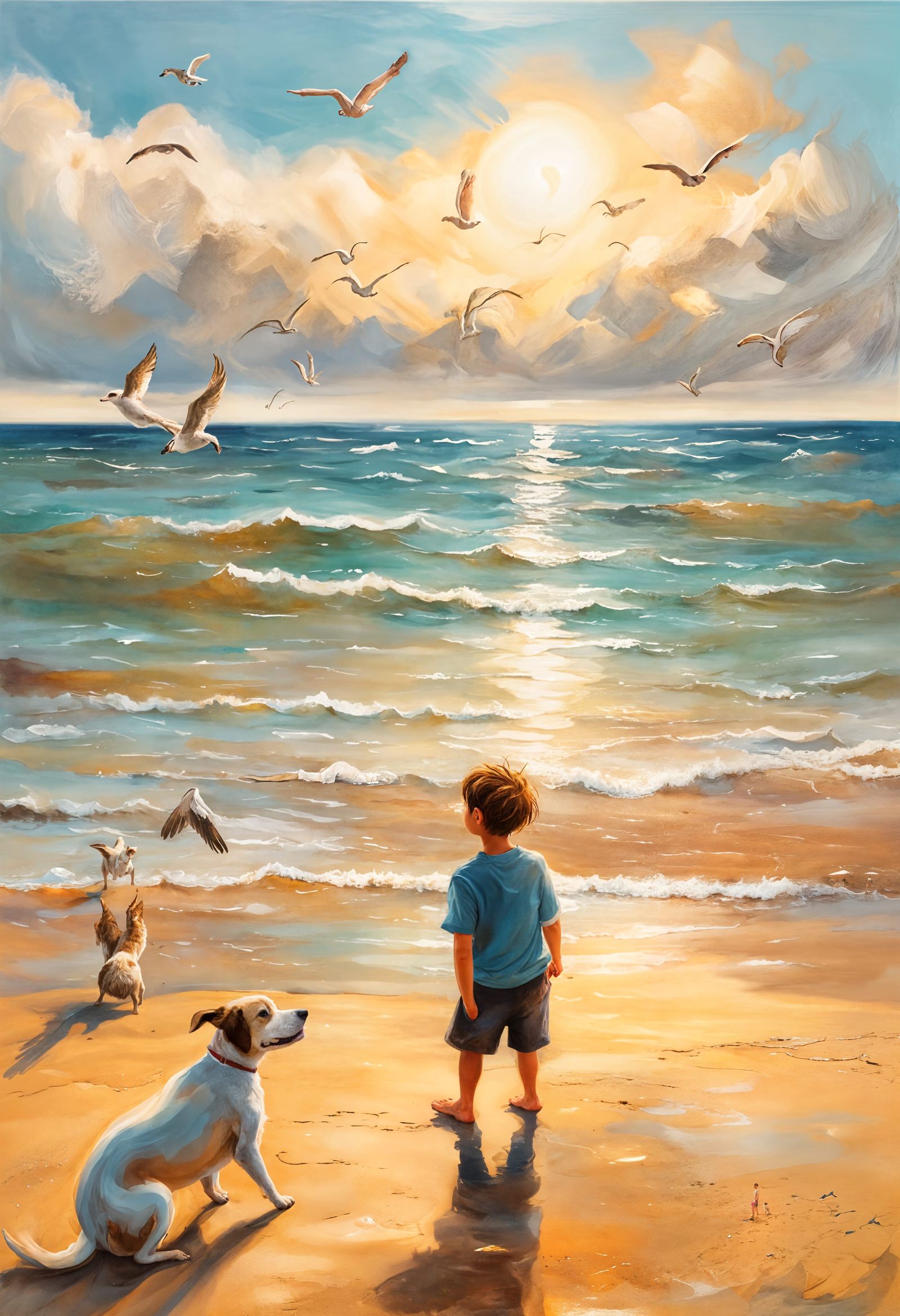 Boy and Dog Enjoying Beach Life